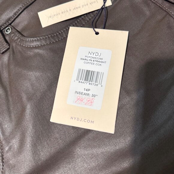 NYDJ Marilyn Straight Coffee Coated Jeans With Lift Tuck Technology 14 petite - Picture 8 of 16